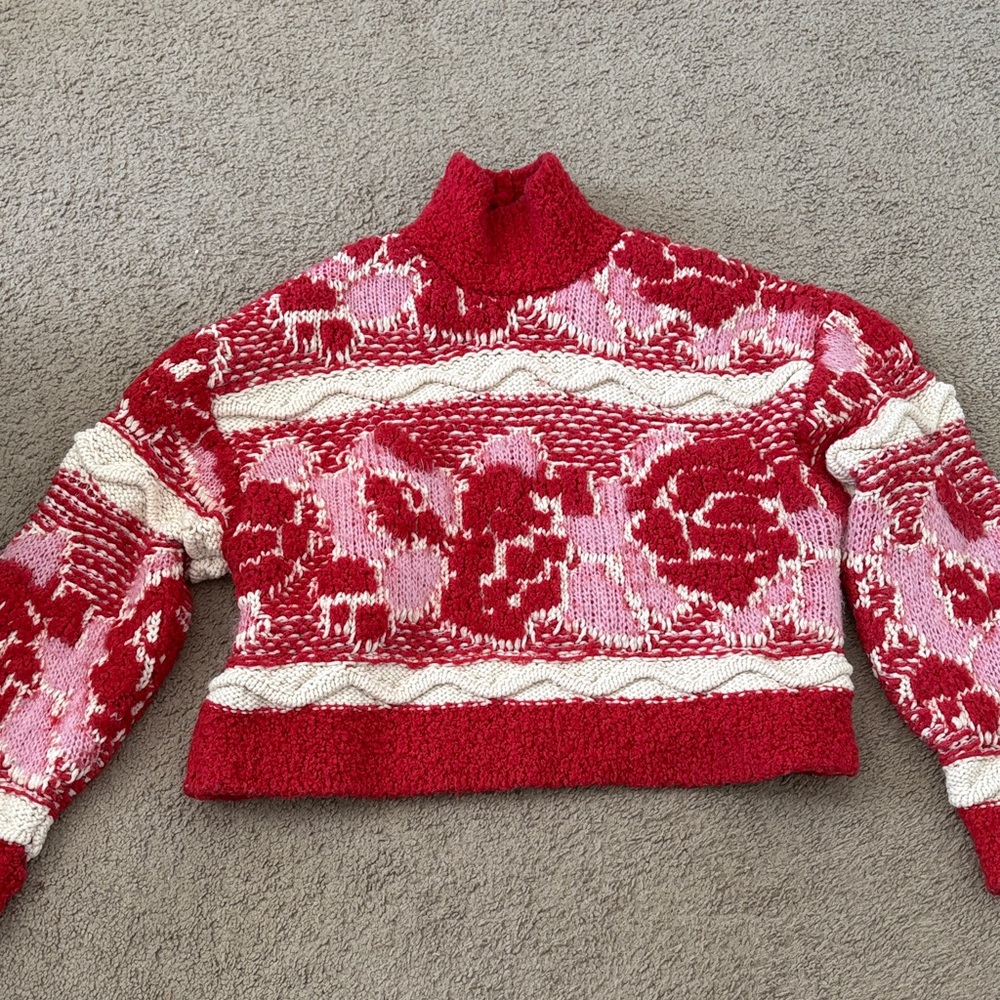 Zara Red and Pink Cowl Neck Sweater